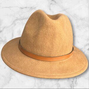 Womens Camel Tan Wool Fedora Hat With Adjustable Leather Band